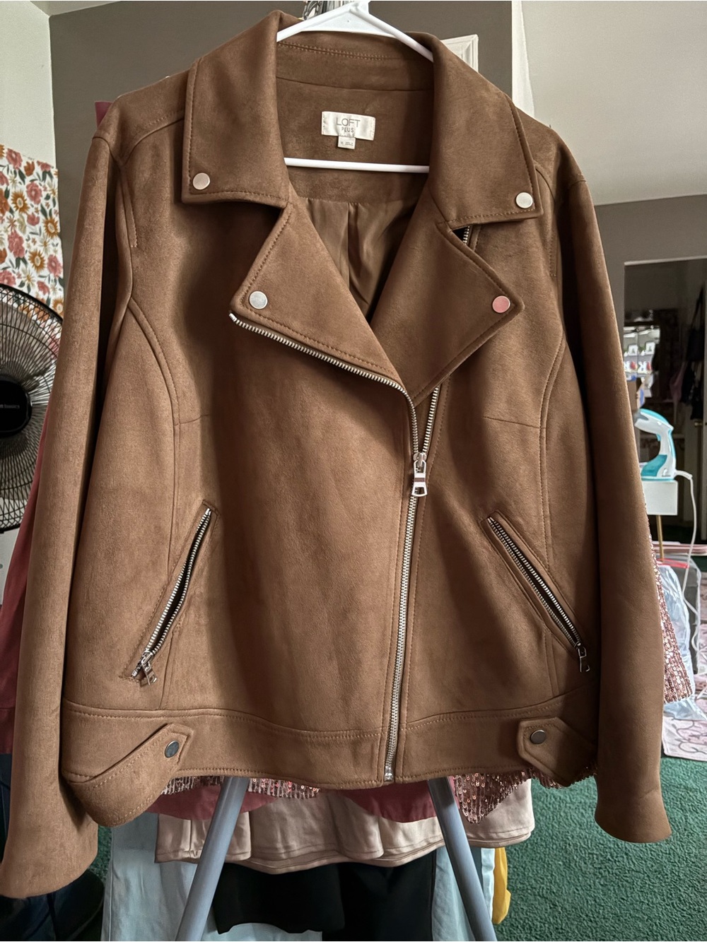 LOFT Chestnut Brown Suede Moto Jacket